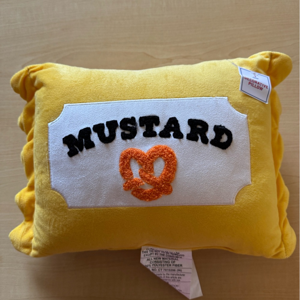 Mustard Packet and Pretzel Novelty Accent Throw Pillow Home Decor NWT